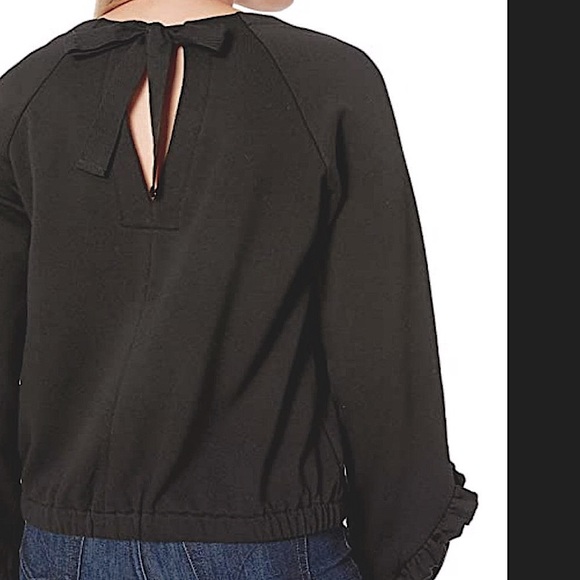 KENSIE Black Sweatshirt w/Open Back KeyHole Detail, BowTie, Ruffle Sleeve NWT Sm - Picture 4 of 8